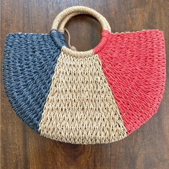 MERSEA - BON BON BAG - NAVY/RED - Summer Straw Bag with Tassels. Coastal - Picture 2 of 7